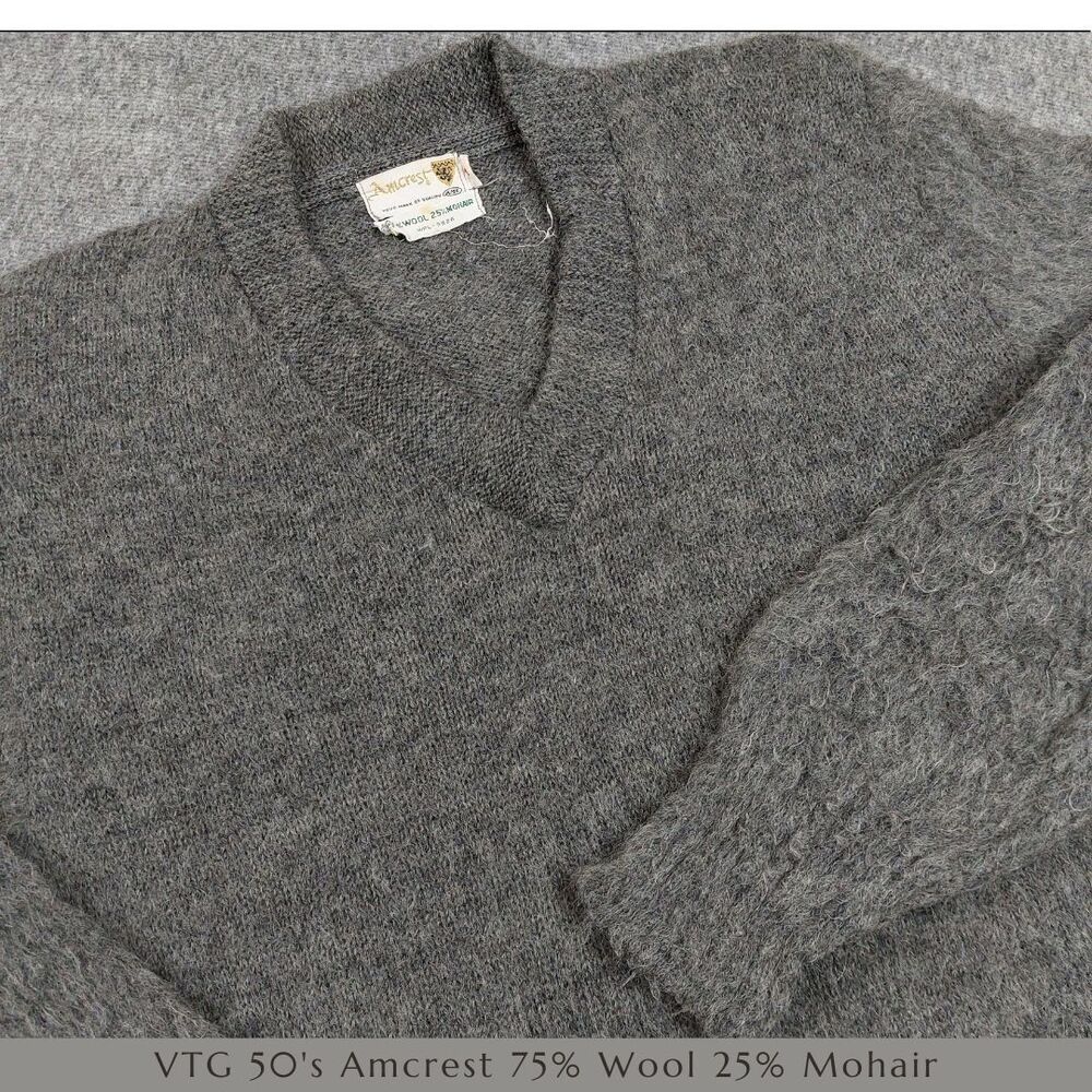 VTG Amcrest Wool 75% Mohair 25% V Neck Sweater Women's Small Shaggy Made in USA